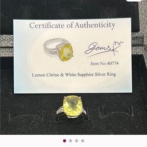 Lemon Citrine & White Sapphire Sterling Silver Ring .925